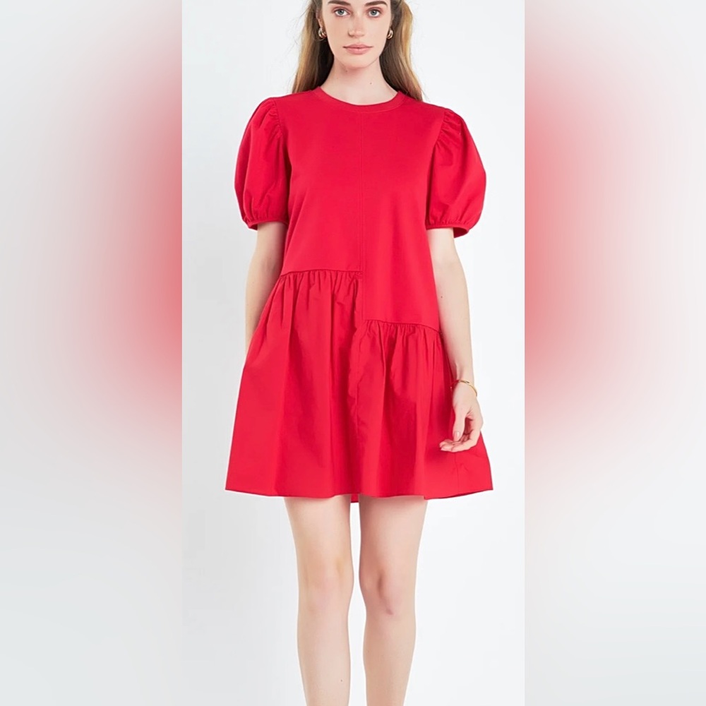 English Factory Red Puff Sleeve Dress